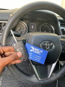 Toyota Keys infront of steering wheel